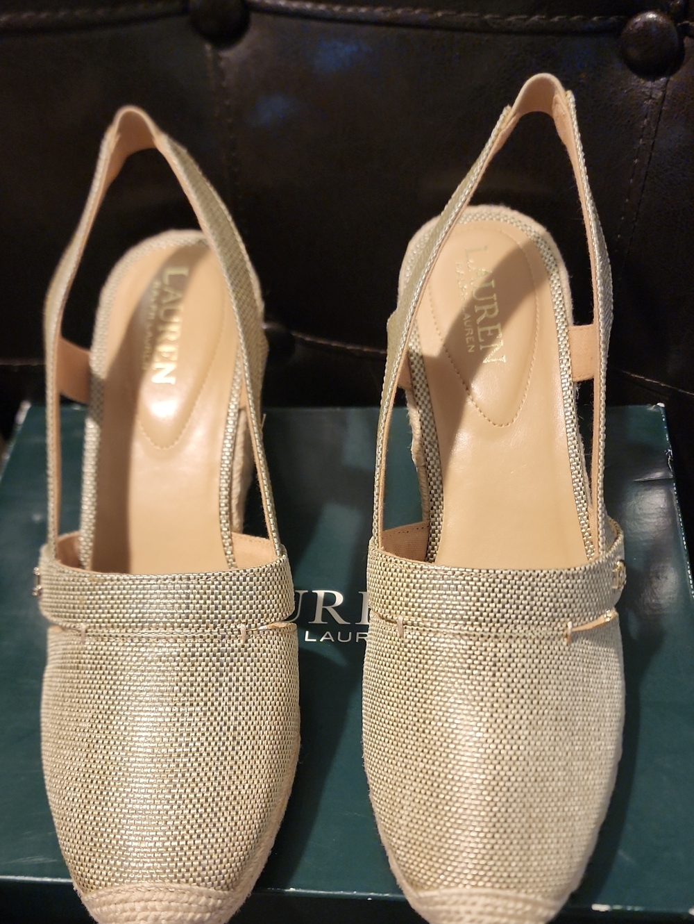 Lauren Ralph Lauren Gold Woven Slingback Espadrilles